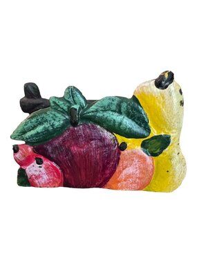 Vintage Cast Iron Fruit Napkin Holder Mail Letter Rack Hand Painted 5.25X3.5" Ta